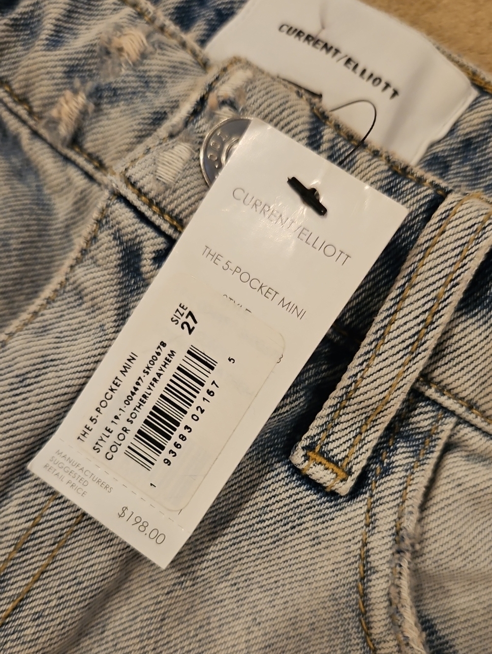 Current/Elliott Light Wash Denim Mini Skirt with Frayed Hem